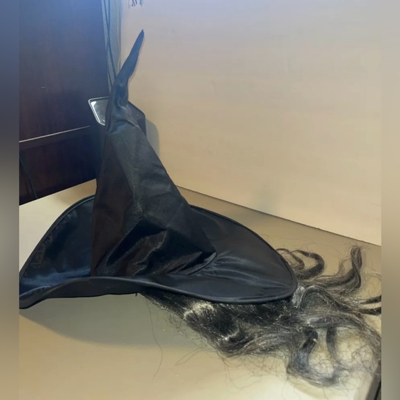 Vintage fun world witch hat with gray wig hair attached Adult - Picture 2 of 3
